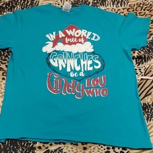 Delta Teal Christmas Tee with Festive Print Sz Med